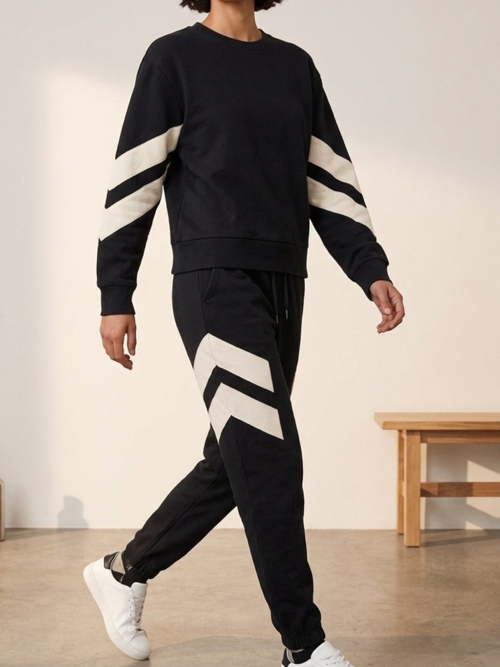 Only Black and Cream Two-Piece Sweatshirt Set